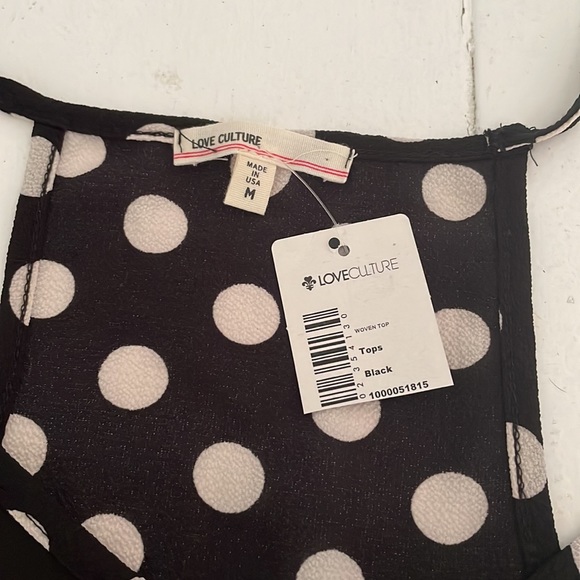 NWT LOVE CULTURE Spaghetti Strap Black & White Polka Dot Peplum V Neck Size M - Picture 5 of 8